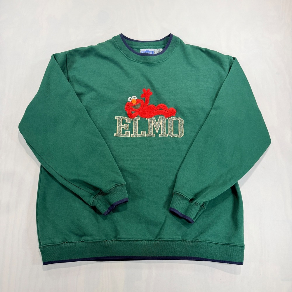 Vintage Sesame Street Elmo Embroidered Sweatshirt Crewneck Green CTW Tag L